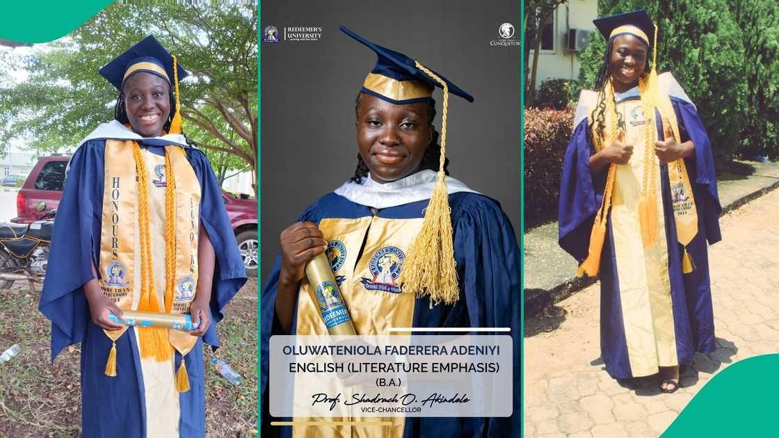 Adeniyi smiles in her graduation gown while holding her certificate