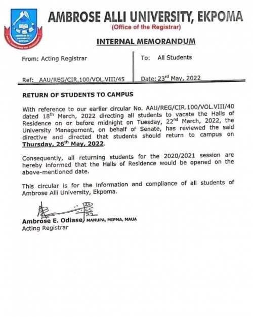 AAU shuns ASUU strike, announces resumption date