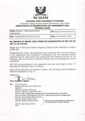 NOUN notice announces cancellation of exam