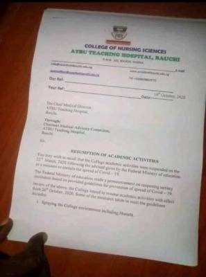 ATBUTH College of Nursing Science resumption date