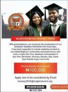 Majekodunmi Bursary Award application, 2024