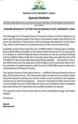 KASU announces upward review of school fees