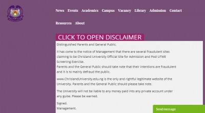 Chrisland University disclaimer notice