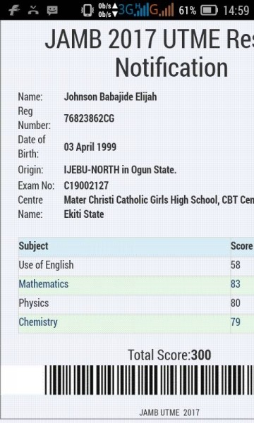 Jamb Candidate Scores 300 In Exam - See Result