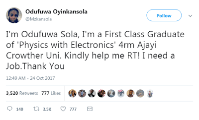 First Class Graduate Of Physic-Electronics Seeks For Employment  on Twitter After Graduating Since 2015