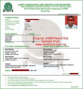 Original JAMB Result Slip Printing Begins for 2015 - Get Yours Today