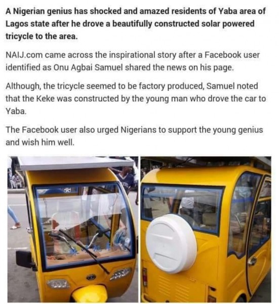 See The Solar Power Tricycle Constructed By A Young Genius