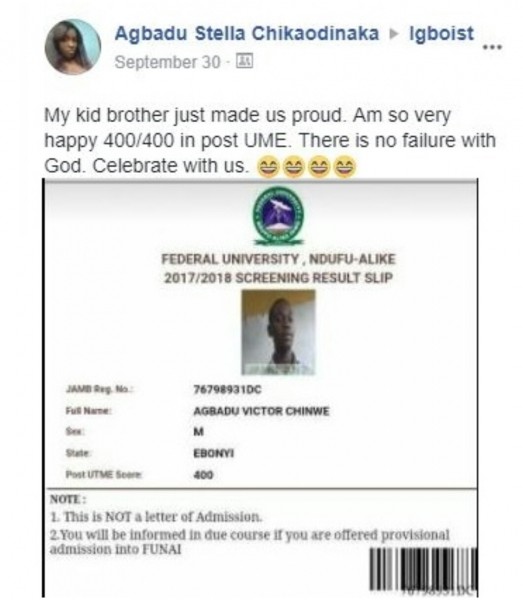 Wow!!! This Candidate Had 400/400 In His Post-UTME.