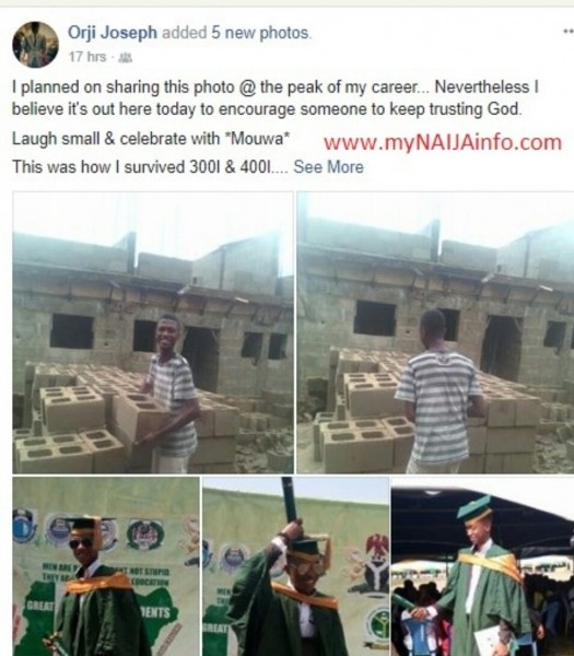 Mathematics graduate of MOUAU Who Worked as a Bricklayer shares His Story 