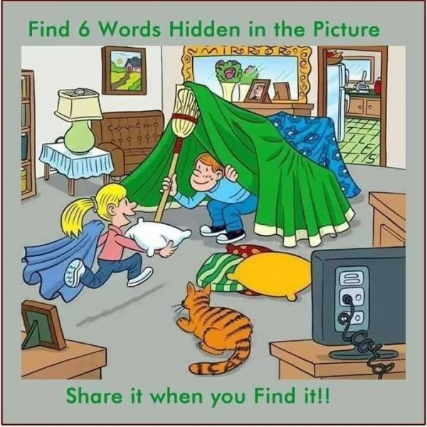 Solve The Puzzle, Find The Six Hidden Words In The Picture