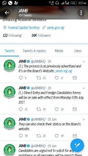 Official: JAMB Direct Entry Registration Commencement Date For 2017 Announced