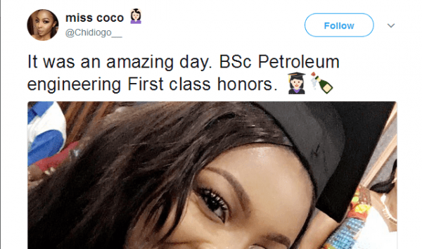 Nigerian Lady Graduates With First Class In Petroleum Engineering...