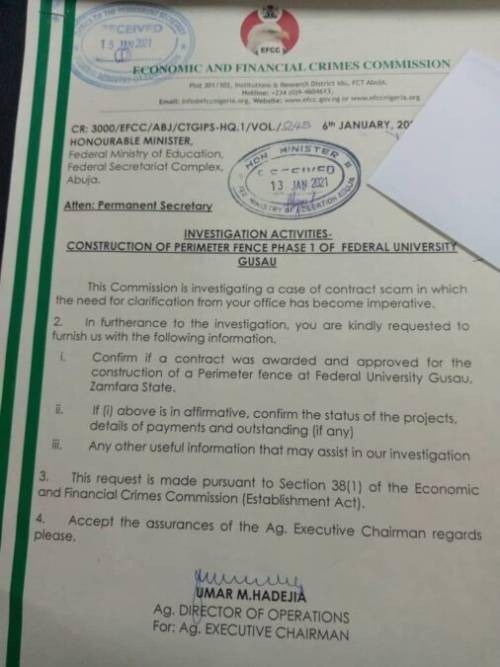 EFCC arrests FUGUS vice-chancellor indicted in a contract scam