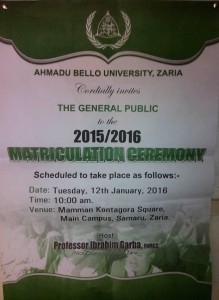 ABU Matriculation Ceremony 2015/2016 Announced