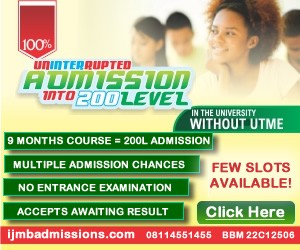 100% Uninterrupted 200L Admissions in the University without UTME