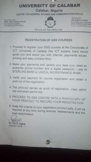 UNICAL Registration Of GSS Courses 2016/2017 Has Commenced - See Procedures