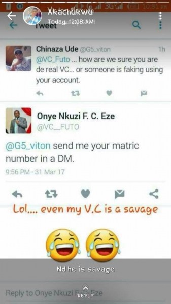 See The Funny Response Futo VC Gave A Student On Twitter