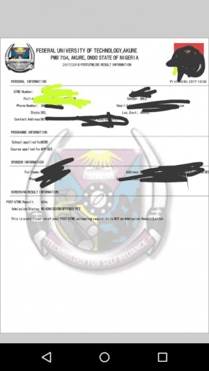 FUTA Post-UTME Screening Result 2017/2018 Released