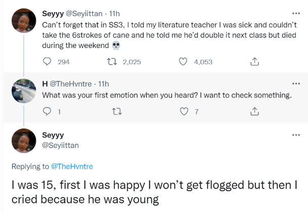 Lady recounts what happened to a teacher that promised to beat her