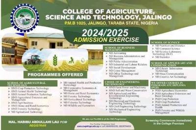 College of Agriculture, Jalingo Admission form, 2024/2025