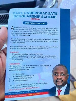 Dare undergraduate scholarship scheme for Oyo state indigenes