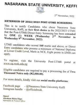 NSUK extends Post-UTME registration deadline, 2022/2023