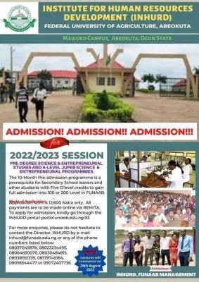 FUNAAB Pre-degree, JUPEB and IJMB admission forms for 2022/2023 session