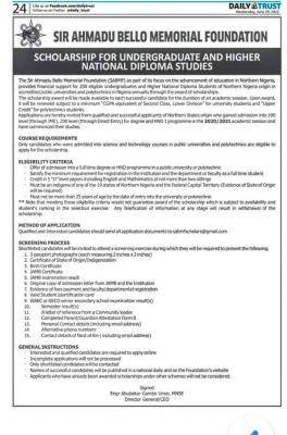 Sir Ahmadu Bello Memorial Foundation Scholarship for Northern Undergraduates