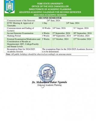 YSU adjusted second semester Academic calendar 2023/2024