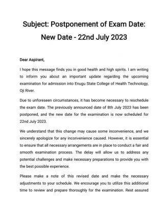 Enugu State College of Health Tech. postpones entrance Examination