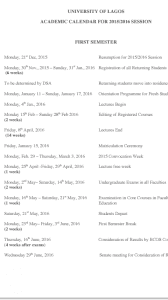 UNILAG Academic Calendar 2015/2016