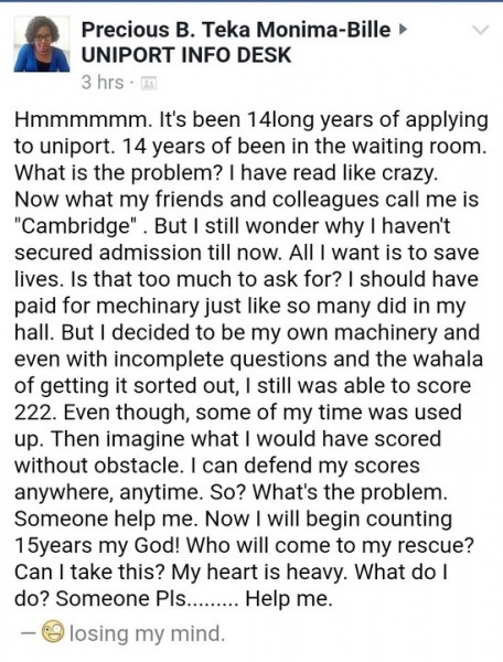 Lady Cries Out After Being Denied Admission For 14 Years