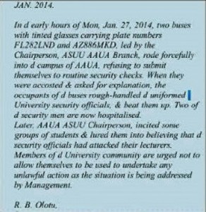 Breaking News: AAUA on a one week warning strike?