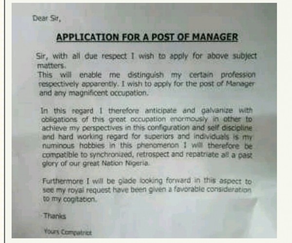 See The ''Heavy Sounding" Words Used In an Application Letter By A Graduate. What do You Think Of It?