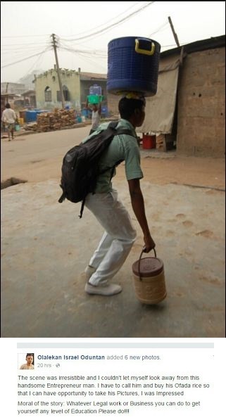 See Student Selling Ofada Rice With His School Uniform