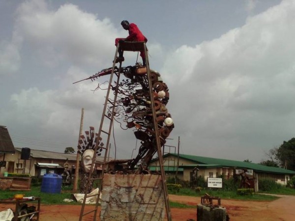 Nigerian Graduate Builds African Tallest Junk Sculpture With His Hands