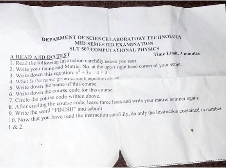 See How This Lecturer Made His Students Read Exam Instructions