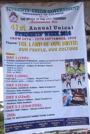 UNICAL Students' Week Schedule Of Events 2016/2017