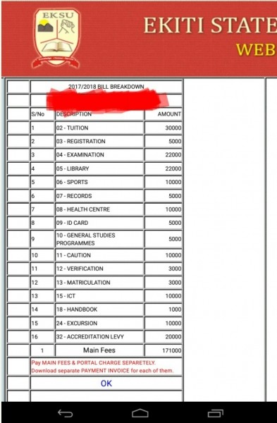 See 2017/2018 Ekiti State University Bill Breakdown, Too much or OK?