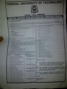 FUTO Supplementary Admission Sales of Form 2014/2015