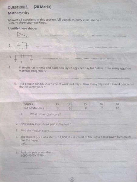 These Are Copies Of The Primary Four Exam Failed By Thousands Of Teachers In Kaduna State