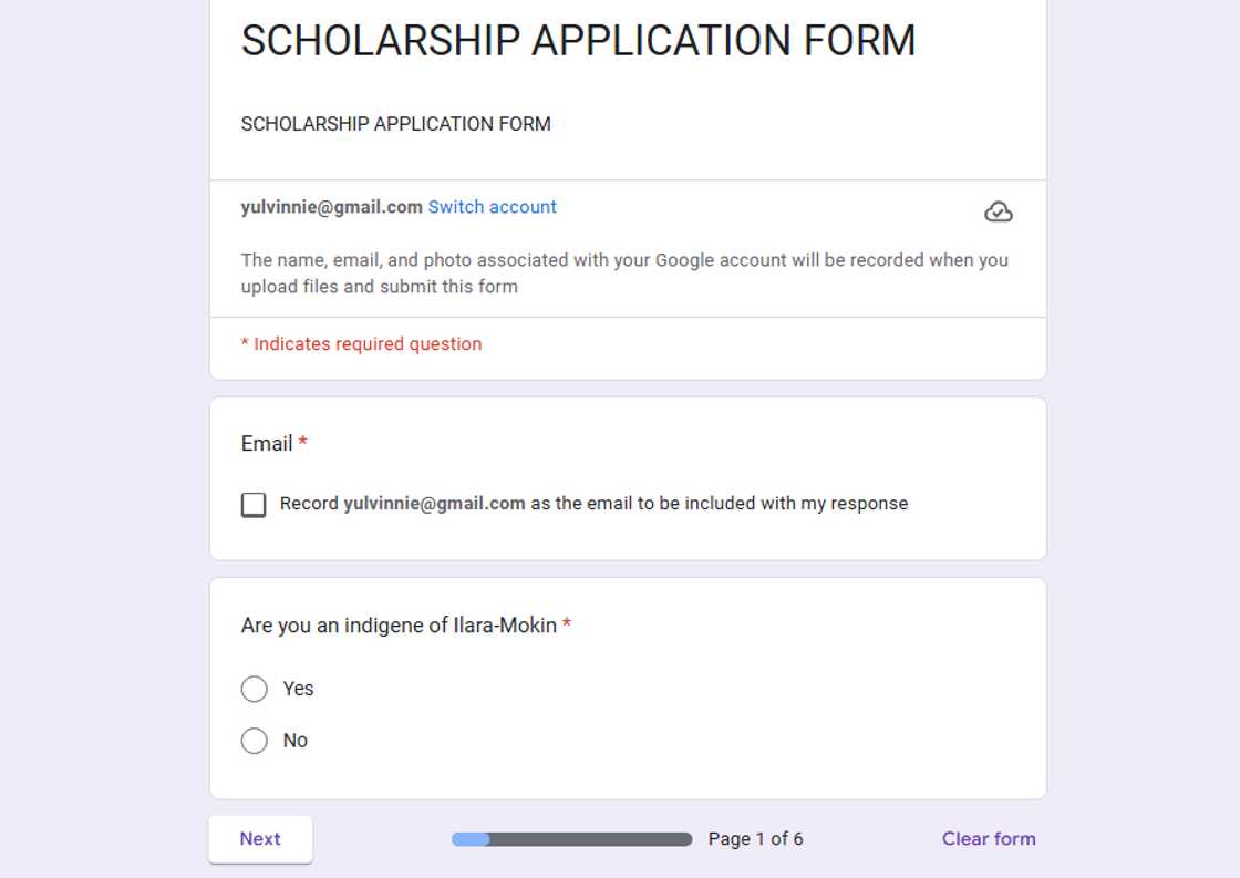 Elizade University scholarship form