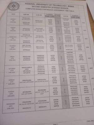 FUTMINNA 2nd semester e-test timetable for 2019/2020 session