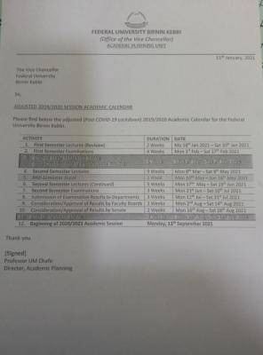 FUBK adjusted academic calendar for 2019/2020 session