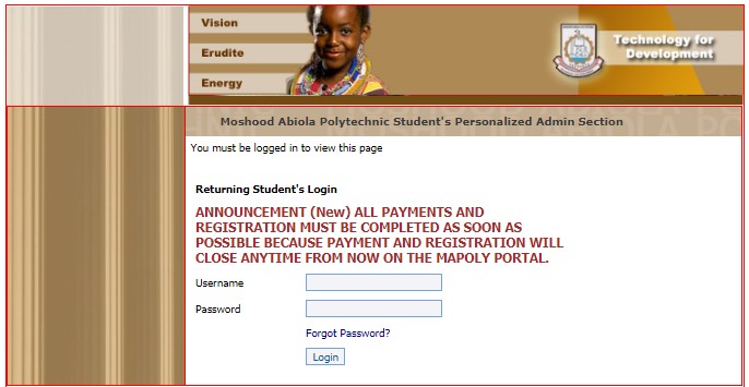 MAPOLY Login Portal