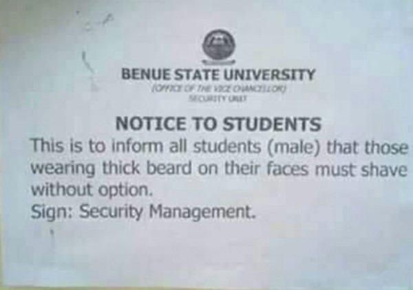 Benue State University Bans Thick Beard