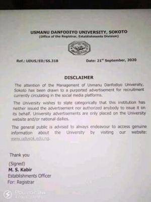 UDUSOK disclaimer notice to the general public