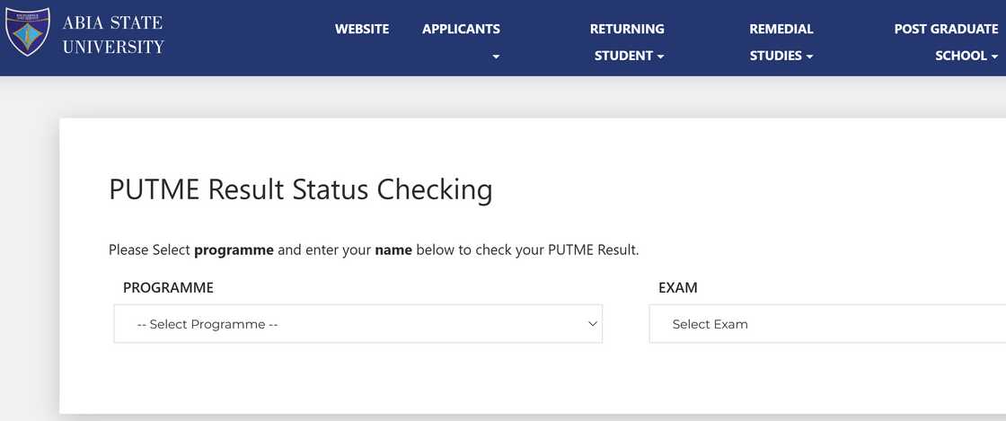 ASU portal for checking PUTME results