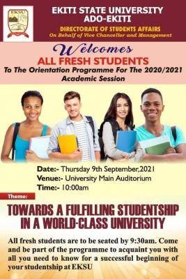 EKSU Orientation Programme for freshers, 2020/2021