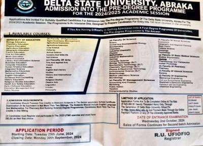 DELSU releases Pre-degree admission form, 2024/2025